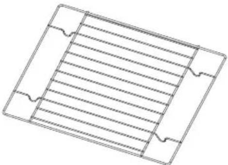 Pure technical line drawing of a rectangular frame with horizontal slats and side notches (no text or symbols)