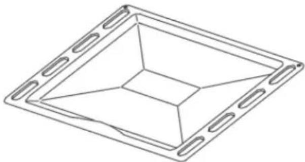 Isometric line drawing of a square frame with internal geometric structure (no text or symbols)