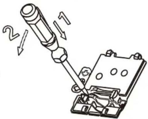 Technical diagram showing screwdriver tool installation with numbered callouts indicating assembly steps