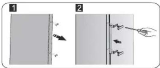 Diagram illustrating two-step installation or cleaning process with labeled steps 1 and 2, showing directional arrows and a hand holding a tool.