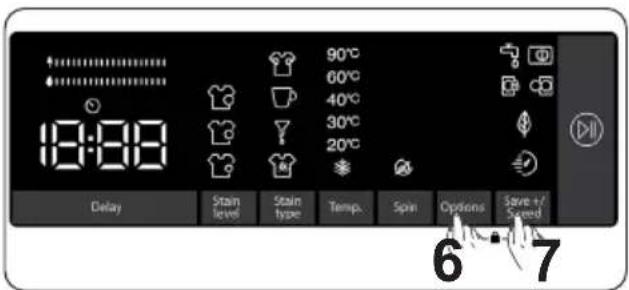 18:00 90°C 60°C 40°C 30°C 20°C Delay Stain level Stain type Temp. Spin Options Save +/Speed 6 7