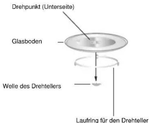 Drehpunkt (Unterseite) Glasboden Welle des Drehtellers Laufring für den Drehteller