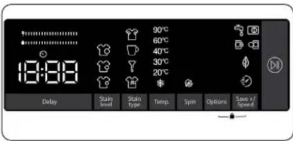 18:00 90°C 60°C 40°C 30°C 20°C Delay Stain Level Stain Type Temp. Spin Options Save +/Speed