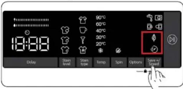 18:00 90°C 60°C 40°C 30°C 20°C Delay Stain level Stain type Temp Spin Options Save + Speed