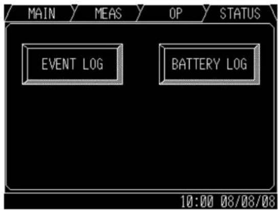 MAIN MEAS OP STATUS EVENT LOG BATTERY LOG 10:00 08/08/08