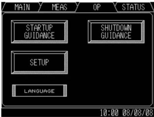 MAIN MEAS OP STATUS STARTUP GUIDANCE SHUTDOWN GUIDANCE SETUP LANGUAGE 10:00 08/08/08