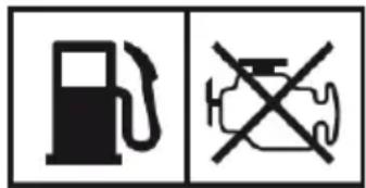 Two regulatory symbols: a fuel pump icon and a vehicle with a crossed-out valve, commonly used in vehicle safety or emergency response.