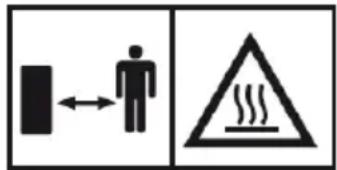 Safety warning sign showing a person moving away from a barrier and a warning triangle with 'wavy' symbols