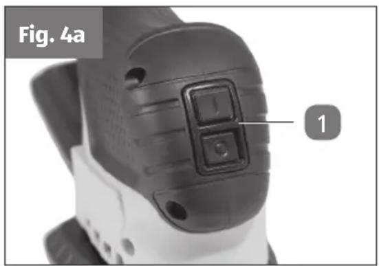 Close-up of a robotic device with a labeled button (1), no visible text or symbols on the device itself.