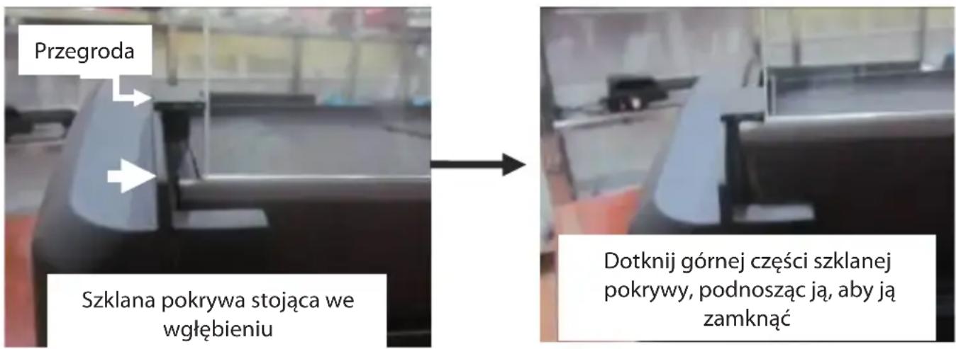 Przegroda Szkłana pokrywa stojąca we wglębieniu Dotknij górnej części szklanej pokrywy, podnosząc ją, aby ją zamknąć