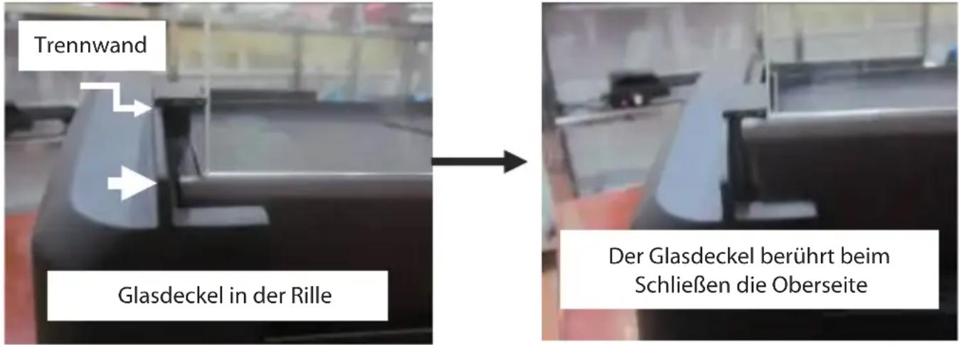 Trennwand Glasdeckel in der Rille Der Glasdeckel berührt beim Schließen die Oberseite