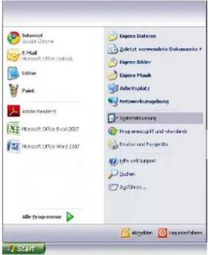 Internet Google Chrome E-Mail Microsoft Office Outlook Editor Paint Adobe Reader 8 Microsoft Office Excel 2007 Microsoft Office Word 2007 Alle Programme Eigene Dateien Zuletzt verwendete Dokumente F Eigene Bilder Eigene Musik Arbeitsplatz Netzwerkungelung Systematicierung Programmaktif und -standards Drutzen und Fangerücks Hills und Support Suchen Aplifohres... Abgegen Regenerfohen Start