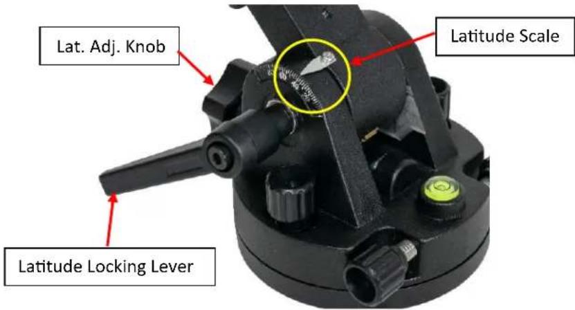 Lat. Adj. Knob Latitude Scale Latitude Locking Lever