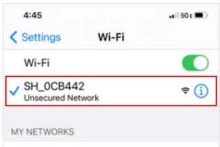 4:45 Settings Wi-Fi Wi-Fi ✓ SH_0CB442 Unsecured Network My NETWORKS
