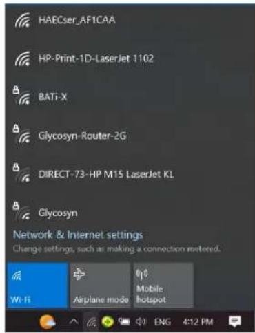 HAECser_AF1CAA HP-Print-1D-LaserJet 1102 BATi-X Glycosyn-Router-2G DIRECT-73-HP M15 LaserJet KL Glycosyn Network & Internet settings Change settings, such as making a connection metered. Wi-Fi Airplane mode 0.0 Mobile hotspot ENG 4:12 PM