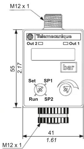 M12 x 1 Telecarique Out 2 □ □ Out 1 55 2.17 bar Set SP1 Run SP2 41 1.61 M12 x 1