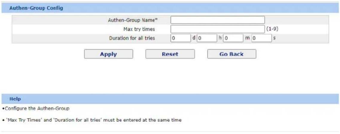 Planet GPL-8000 - Author-Group Mgr.
New
No.0 Page/Total 0 Page First Prev Next Last Go No. Page Search: Current 0 Item/Total 0 Item
Serial Number Authen-Group Name Max try times Duration for all tries Operate
Select All/Select None Delete
ip arp inspection vlan 3
DHCP Snooping trust interface:
FastEthernet0/1
ARP Inspect interface:
FastEthernet0/11
The following shows the binding information about dhcp-relay snooping:
switch#show ip dhcp-relay snooping binding
Hardware Address IP Address remainder time Type VLAN interface
a8-f7-e0-26-23-89 192.2.2.101 86400 DHCP\_SN 3 FastEthernet0/3
The following shows all binding information about dhcp-relay snooping:
switch#show ip dhcp-relay snooping binding all
Hardware Address IP Address remainder time Type VLAN interface
a8-f7-e0-32-1c-59 192.2.2.1 infinite MANUAL 1 FastEthernet0/2
a8-f7-e0-26-23-89 192.2.2.101 86400 DHCP\_SN 3 FastEthernet0/3
The following shows the information about dhcp-relay snooping.
switch#debug ip DHCP-snooping packet
DHCPR: receive I2 packet from vlan 3, diID: 3
DHCPR: DHCP packet len 277
DHCPR: add binding on interface FastEthernet0/3
DHCPR: send packet continue
DHCPR: receive I2 packet from vlan 3, diID: 1
DHCPR: DHCP packet len 300
DHCPR: send packet continue
DHCPR: receive I2 packet from vlan 3, diID: 3
DHCPR: DHCP packet len 289
DHCPR: send packet continue
DHCPR: receive I2 packet from vlan 3, diID: 1
DHCPR: DHCP packet len 300
DHCPR: update binding on interface FastEthernet0/3
DHCPR: IP address: 192.2.2.101, lease time 86400 seconds
DHCPR: send packet continue - 1