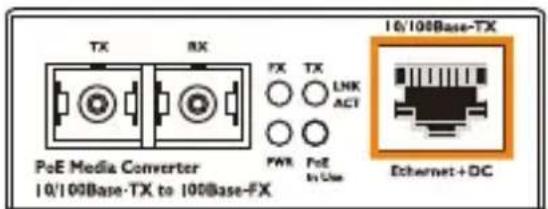 10/100Base-TX PoE Media Converter 10/100Base-TX to 100Base-FX FX TX LHK ACT PWR PoE In Use Ethernet+DC