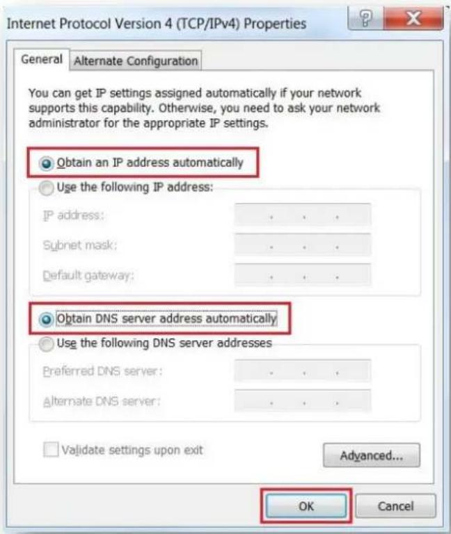 Internet Protocol Version 4 (TCP/IPv4) Properties General Alternate Configuration You can get IP settings assigned automatically if your network supports this capability. Otherwise, you need to ask your network administrator for the appropriate IP settings. Obtain an IP address automatically Use the…