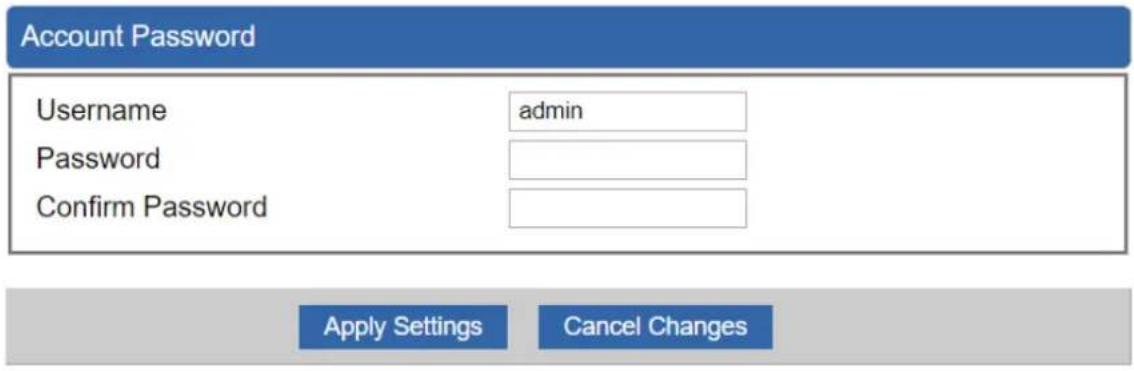 Account Password Username admin Password Confirm Password Apply Settings Cancel Changes