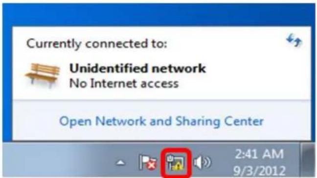 Currently connected to: Unidentified network No Internet access Open Network and Sharing Center 2:41 AM 9/3/2012
