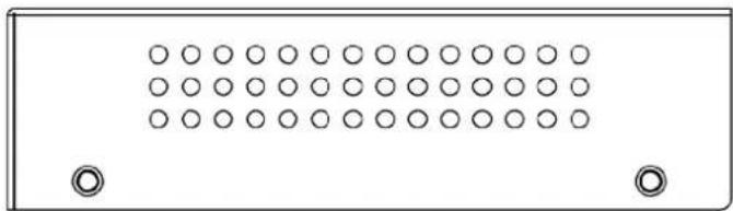 Front view of a rectangular electronic component with circular holes and two mounting holes (no text or symbols)