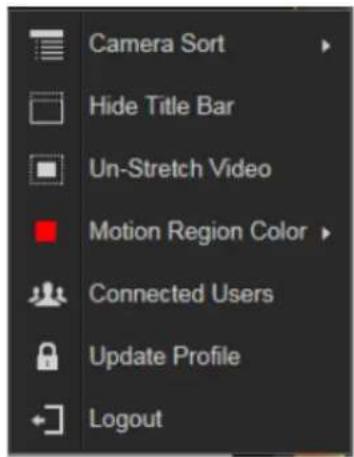 Camera Sort Hide Title Bar Un-Stretch Video Motion Region Color Connected Users Update Profile Logout