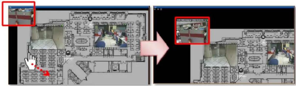 Architectural floor plan before and after installation, showing interior layout changes with red annotations highlighting locations.