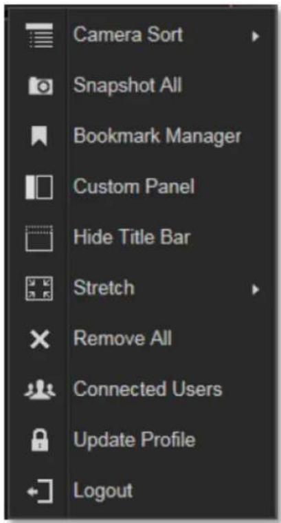 Camera Sort Snapshot All Bookmark Manager Custom Panel Hide Title Bar Stretch Remove All Connected Users Update Profile Logout