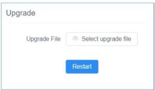 Upgrade Upgrade File Select upgrade file Restart
