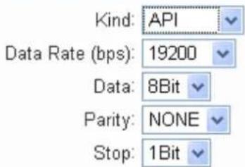 Kind: API Data Rate (bps): 19200 Data: 8Bit Parity: NONE Stop: 1Bit