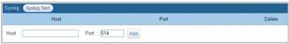 Syslog Syslog Test Host Port Delete Host : Port : 514 Add