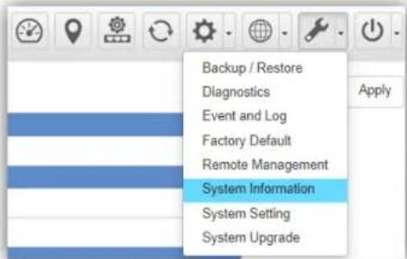 Backup / Restore Diagnostics Event and Log Factory Default Remote Management System Information System Setting System Upgrade