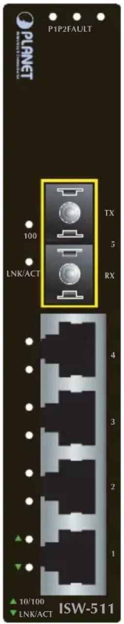 P1P2FAULT PLANET 100 LNK/ACT TX 5 RX 4 3 2 1 ▲ 10/100 ▼ LNK/ACT ISW-511