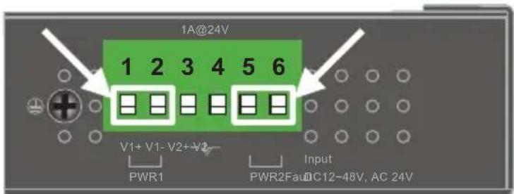 1A@24V 1 2 3 4 5 6 V1+ V1- V2+ V2- PWR1 Input PWR2Fau DC12-48V, AC 24V