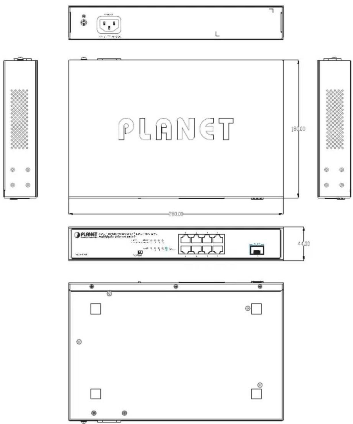 Planet MGS-910XP - Physical Dimensions - 1