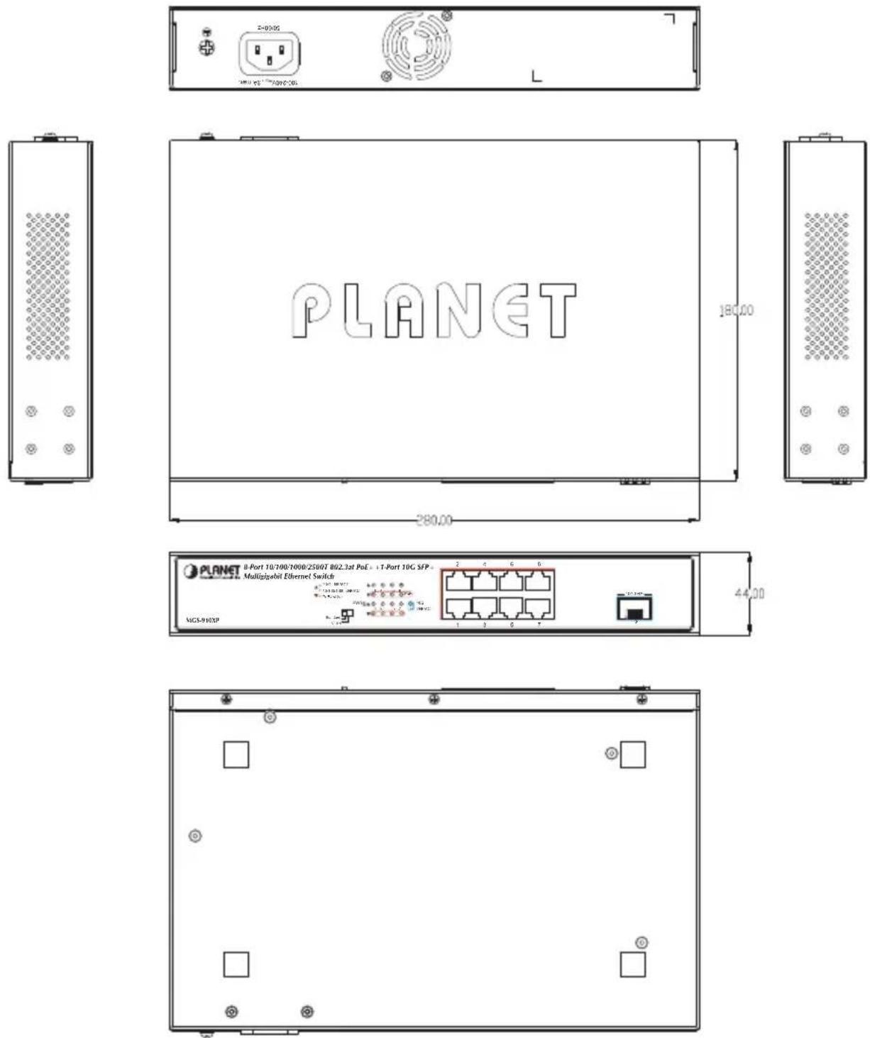 Planet MGS-910XP - Physical Dimensions - 2