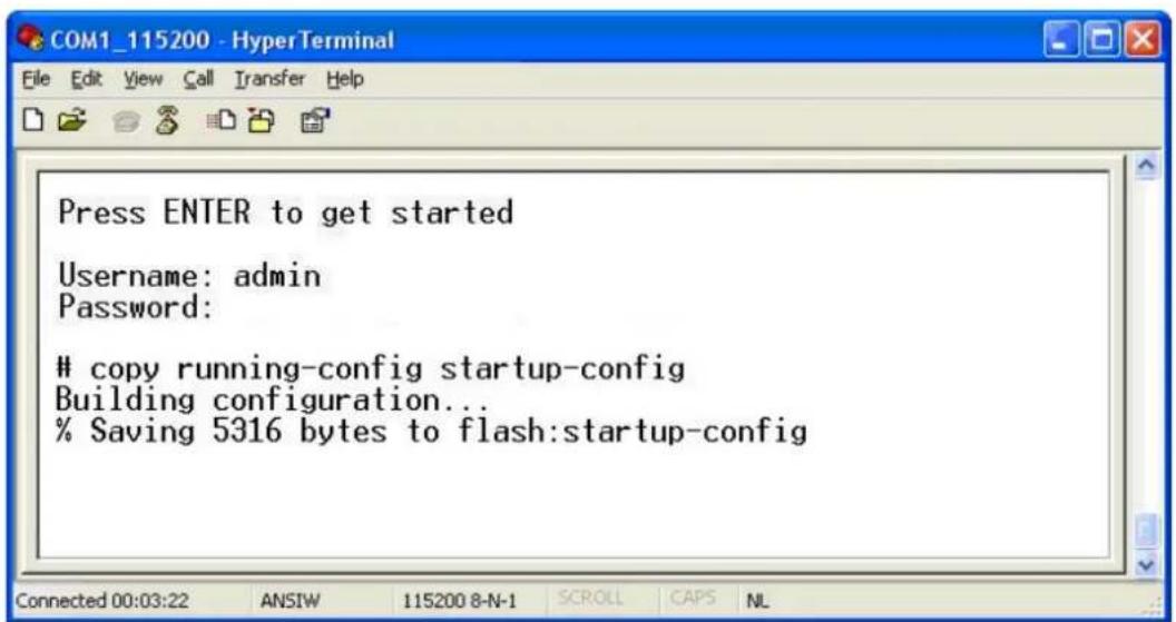 Press ENTER to get started Username: admin Password: copy running-config startup-config Building configuration... % Saving 5316 bytes to flash:startup-config