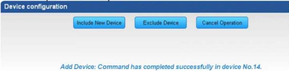 Device configuration Include New Device Exclude Device Cancel Operation Add Device: Command has completed successfully in device No.14.