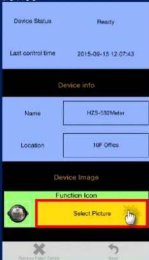Device Status Ready Last control time 2015-09-15 12:07:43 Device info Name HZS-532Meter Location 10F Office Device Image Function Icon Select Picture