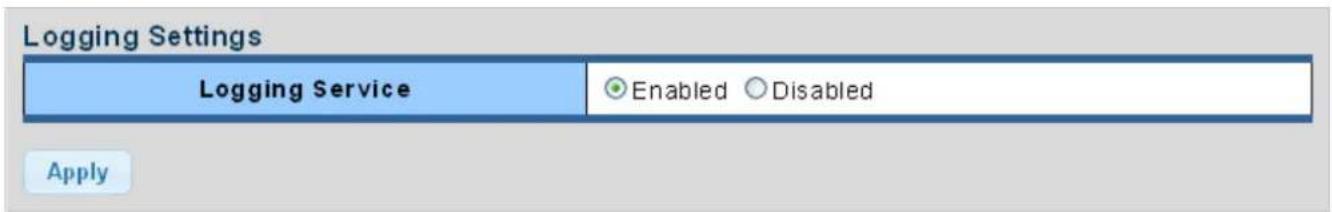 Logging Settings Logging Service Enabled Disabled Apply