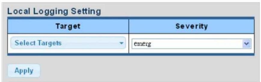 Local Logging Setting Target Severity Select Targets emerg Apply