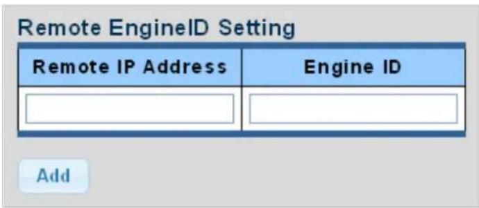 Remote EngineID Setting Remote IP Address Engine ID Add