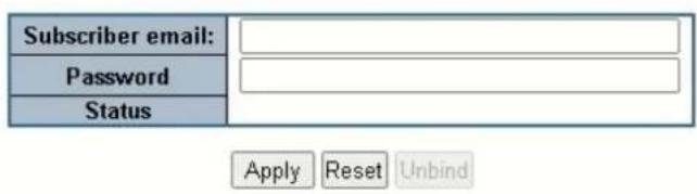 Subscriber email: Password Status Apply Reset Unbind