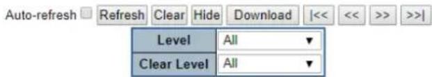 Auto-refresh □ Refresh Clear Hide Download |<< << >> >>| Level All ▼ Clear Level All ▼