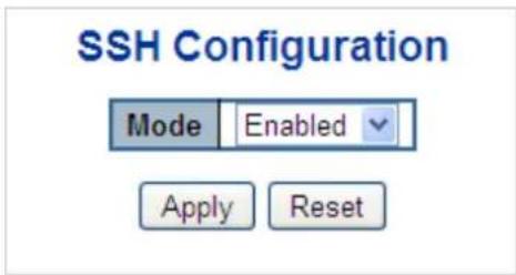 SSH Configuration Mode Enabled Apply Reset