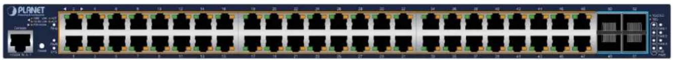 Front view of a network switch device with multiple Ethernet ports and drive bays (no visible text or labels)