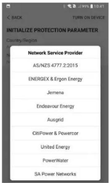 INITIALIZE PROTECTION PARAMETER Country/Region Network Service Provider AS/NZS 4777.2:2015 ENERGEX & Ergon Energy Jemena Endeavour Energy Ausgrid CitiPower & Powercor United Energy PowerWater SA Power Networks