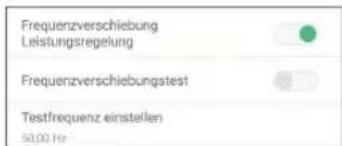 Frequenzverschiebung Leistungsregelung Frequenzverschiebungstest Testfrequenz einstellen 50.00 Hz