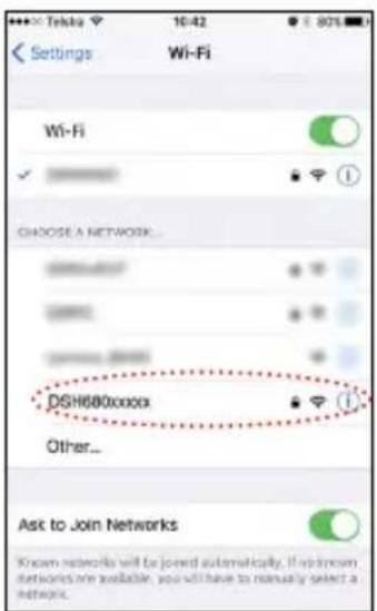 Settings Wi-Fi Wi-Fi CHOOSE A NETWORK... DSH680xxxx Other... Ask to Join Networks Known networks will be joined automatically. If you know stations are available, you will have to manually select a network.
